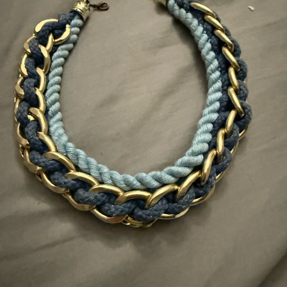 Blue and Gold Braided Rope Necklace 16 inch - Picture 2 of 4